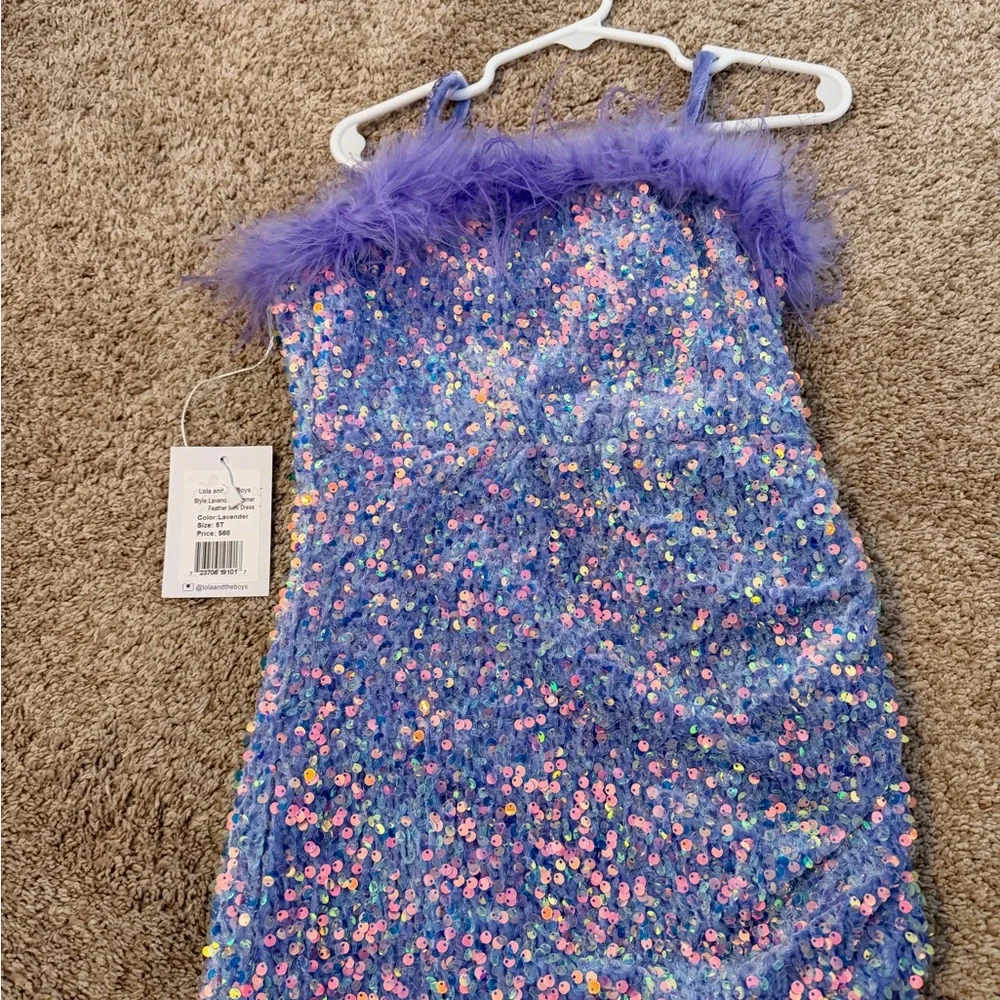 Lola + The Boys Purple Sequin Kids Dress - Picture 1 of 3